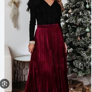 Elegant Burgundy Pleated Skirt